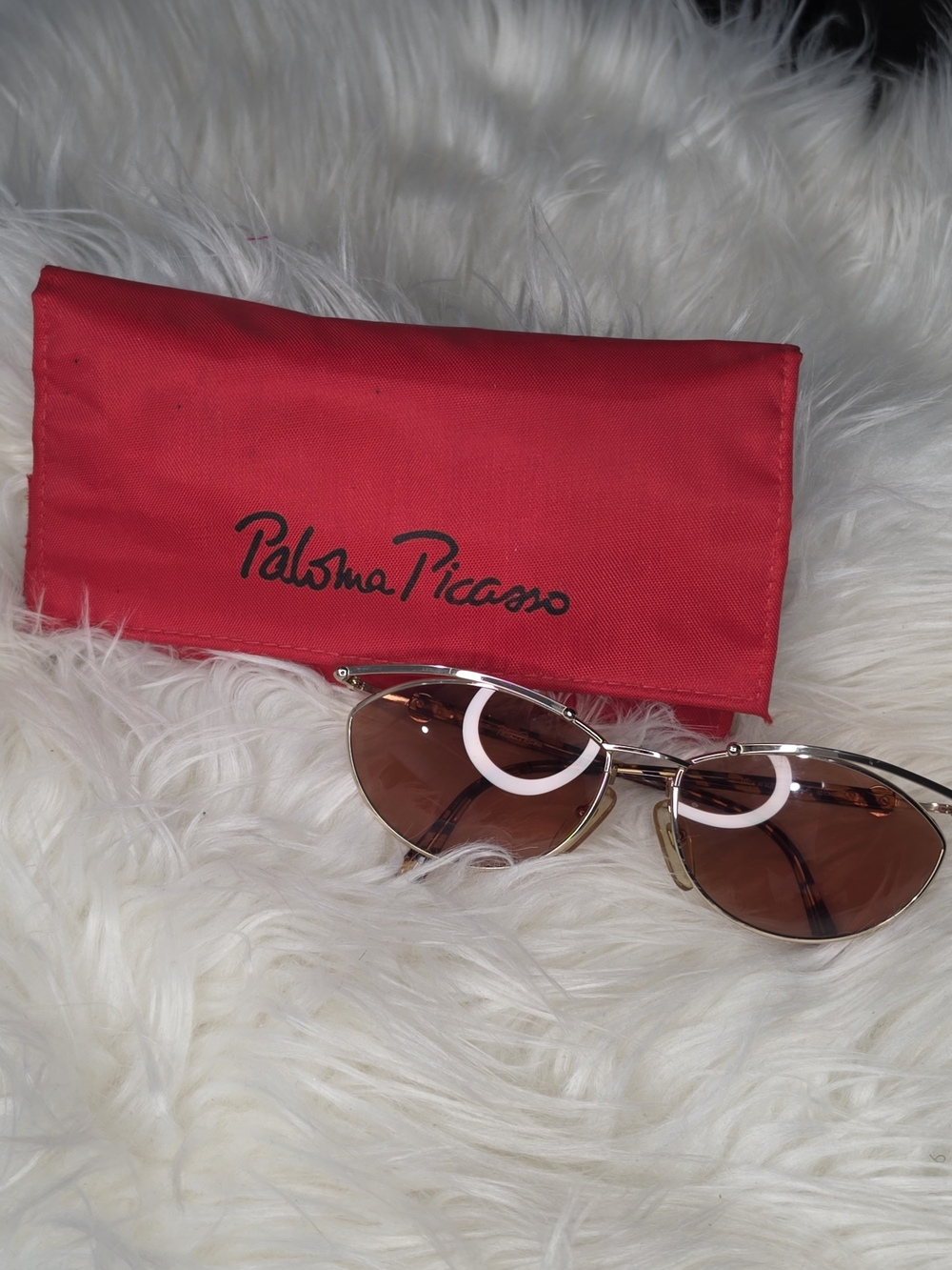 Paloma Picasso Women’s Gold Frame Brown Lens Sunglasses - Red Case